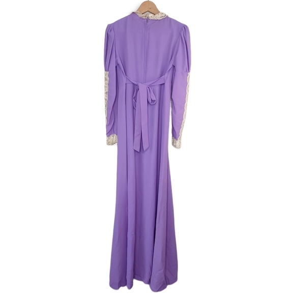 Vintage 60's Purple Mid Century Whimsigoth Prairie Cottagecore Lace Maxi Dress - Picture 2 of 16